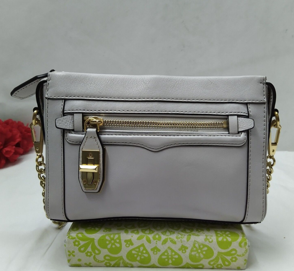 Rebecca Minkoff Gray Leather Turnlock Zipper Closure Chain Strap Crossbody Bag